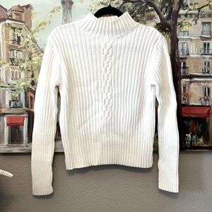 St. John’s Bay white cotton mock neck cable knit sparkle Winter pullover sweater